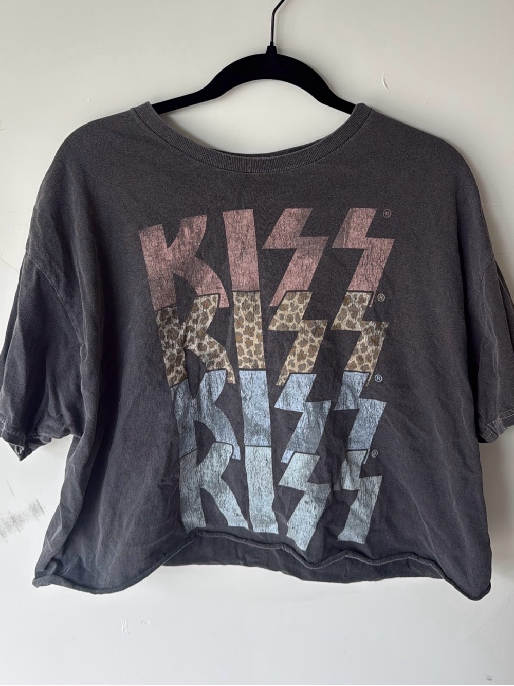 KISS Short Sleeve Graphic Tee in Black with Pink, Brown & Blue Accents